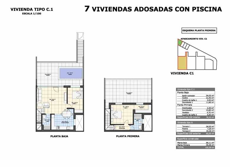 Bungalow de planta alta de 2 dormitorios  en Pilar de la Horadada con piscina privada