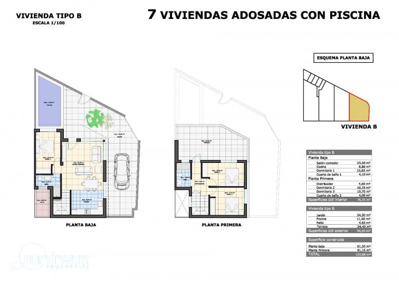 g_40120-24-12 Adosado de 3 dormitorios con piscina privada a la venta en Pilar de la Horadada(Alicante)