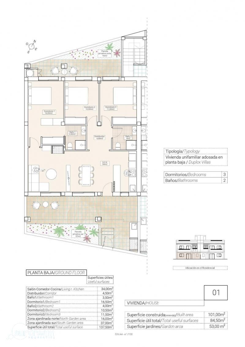 BUNGALOWS DE PLANTA BAJA Y ALTA DE NUEVA CONSTRUCCIÓN EN HONDON DE LAS NIEVES