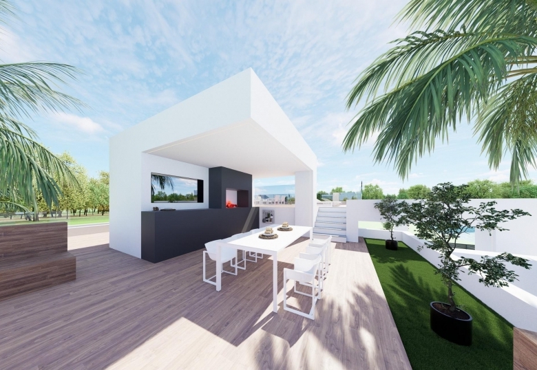 Villa obra nueva en venta con piscina en Los Alcázares