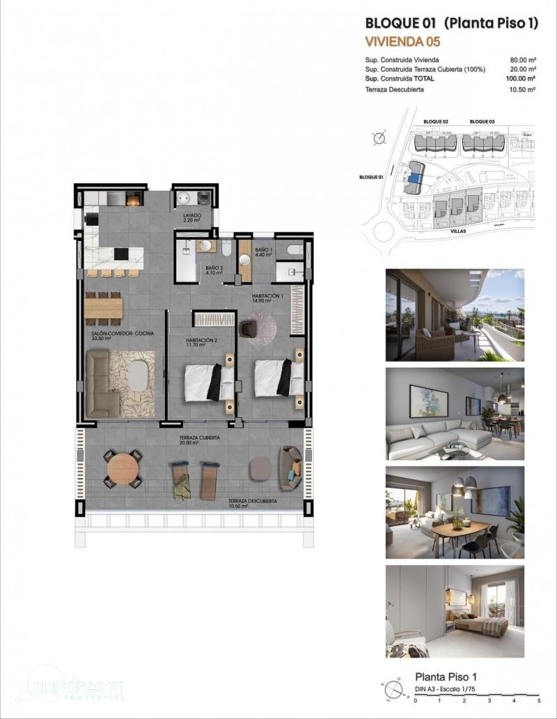 Apartamento de 2 dormitorios con vistas panorámicas al mar  a la venta en Finestrat