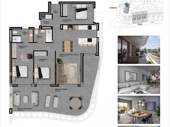Apartamento de 3 dormitorios con vistas al mar a la venta en Finestrat.
