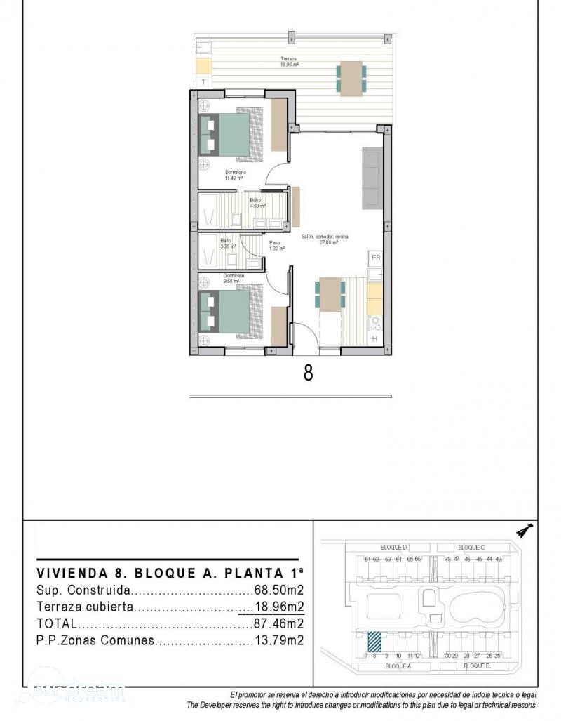 g_42363-11-22 Apartamento de nueva construcción con 2 dormitorios a la venta en San Cayetano, Torrepacheco, Murcia