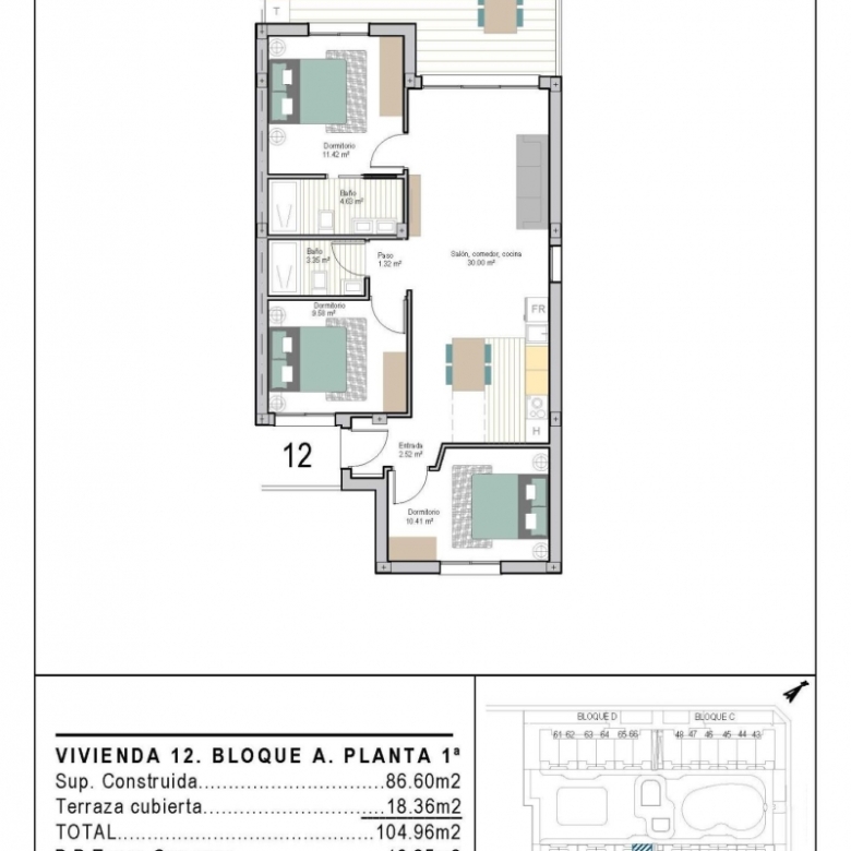 Apartamento de nueva construcción de 3 dormitorios a la venta en San Cayetano, Torrepacheco, Murcia