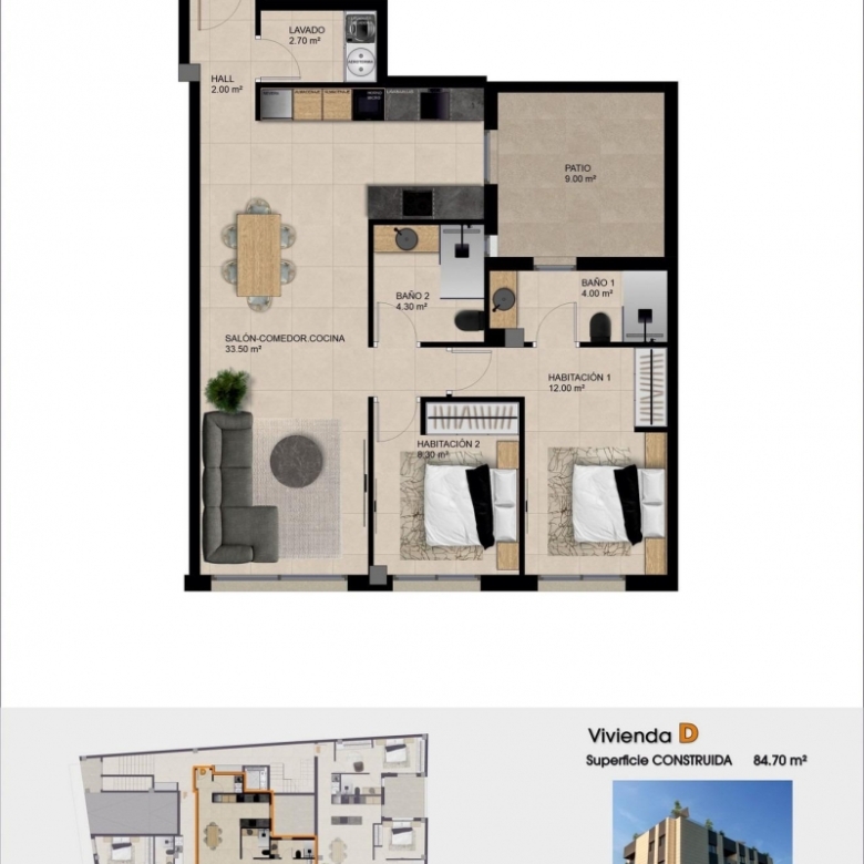 Apartamento moderno con 2 dormitorios y piscina comunitaria en la azotea a la venta en Catral(Alicante)