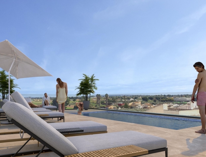Apartamento nuevo con 3 dormitorios y piscina comunitaria en la azotea del edificio a la venta en Catral(Alicante)