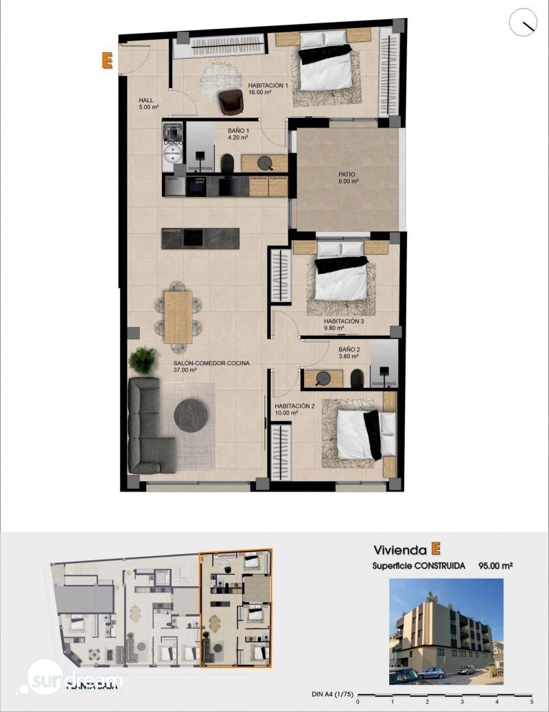 g_42541-25-7 Apartamento nuevo con 3 dormitorios y piscina comunitaria en la azotea del edificio a la venta en Catral(Alicante)