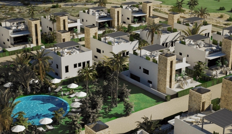 Villa de nueva construcción con 2 dormitorios, solarium privado y sótano en campo de golf en Mazarrón(Murcia)