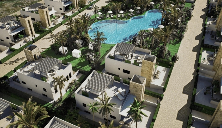 Villa de nueva construcción con 3 dormitorios, solárium privado y sótano en campo de golf en Mazarrón(Murcia)