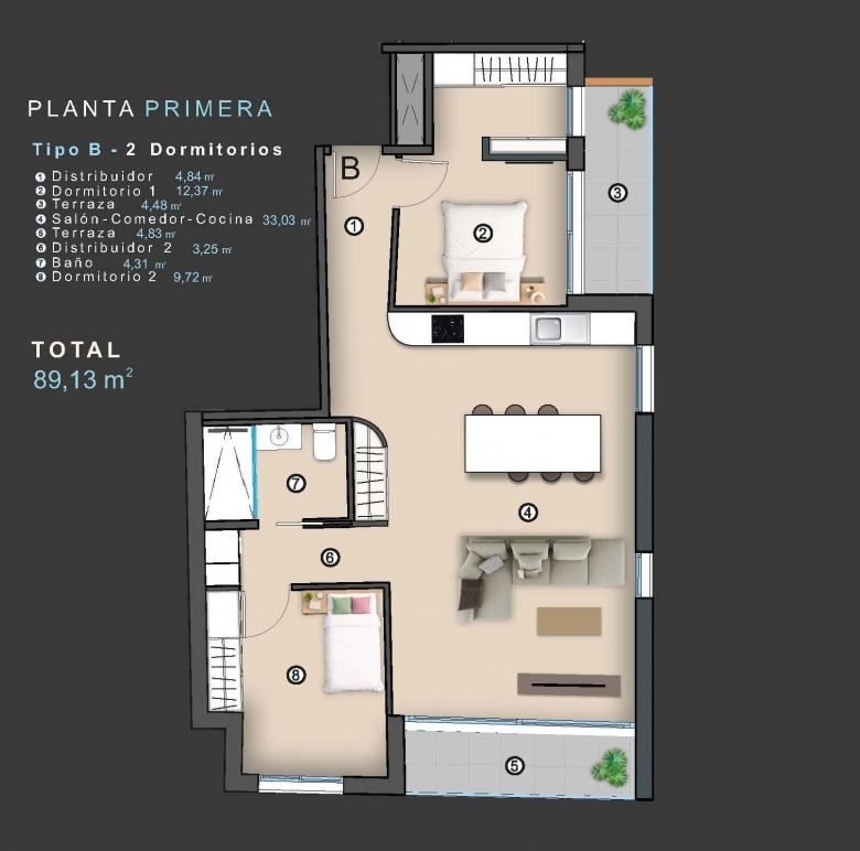 Apartamento de nueva construcción con 2 dormitorios a tan solo 400 m de la playa en Torrevieja