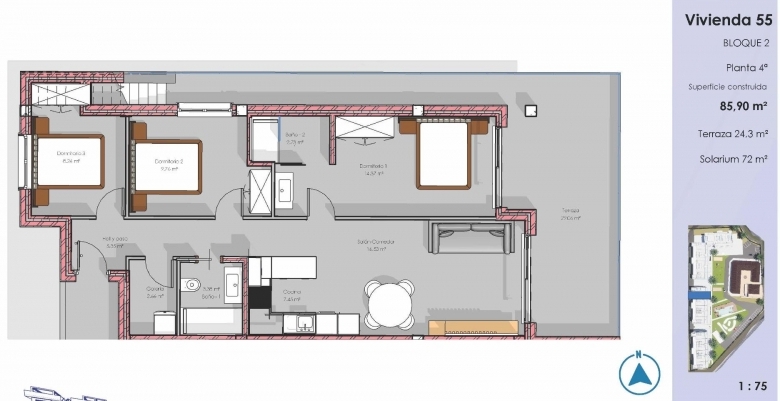 Moderno ático de nueva construcción con 3 dormitorios completamente amueblado en Guardamar