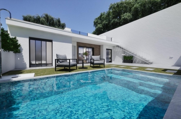Villa adosada de nueva construcción en esquina con 3 dormitorios, piscina privada y solárium en Torre Pacheco(Murcia)