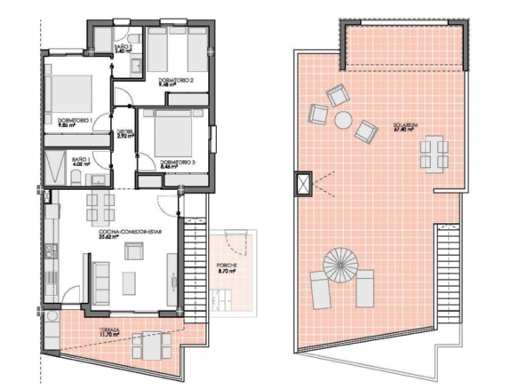 Bungalow de planta alta de 3 dormitorios con solarium privado a la venta en campo de golf(Pilar de la Horadada)