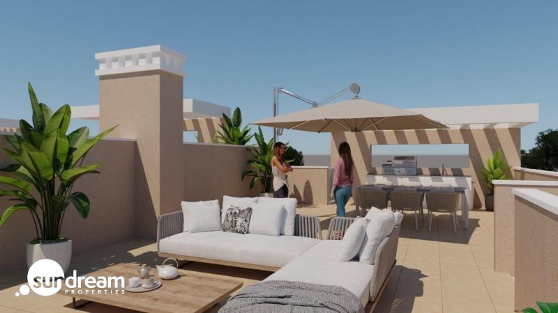 g_42937-22-7 Bungalow de planta alta de 3 dormitorios con solarium privado a la venta en campo de golf(Pilar de la Horadada)