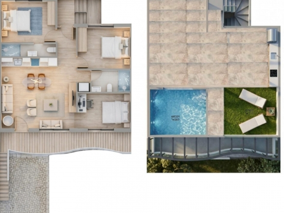 Bungalow de planta alta de 3 dormitorios con solarium y piscina privada a la venta en Pilar de la Horadada
