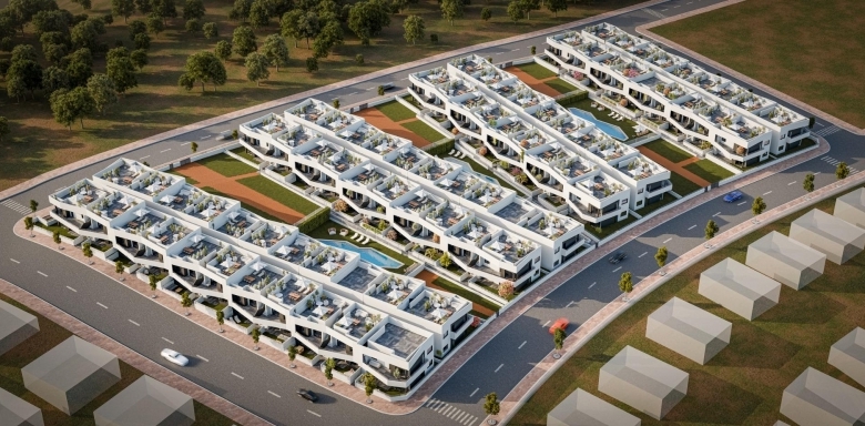 Bungalow de planta alta con 2 dormitorios y solarium privado en San Miguel de Salinas(Alicante)