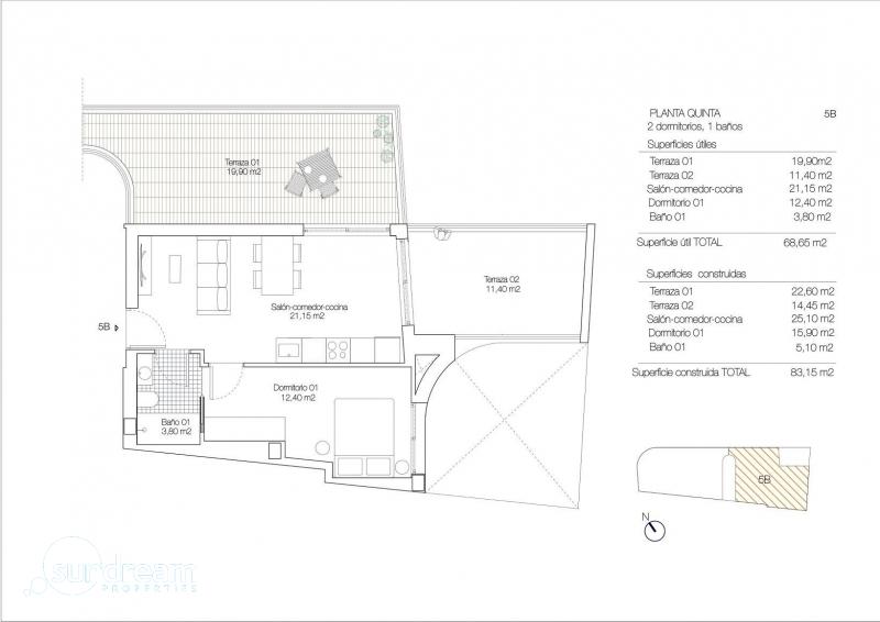 g_43221-11-10 Ático llave en mano de 1 dormitorio con amplia terraza a 50m de la playa a la venta en Torreveija