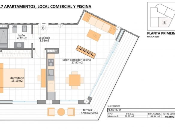Apartamento turístico de 1 dormitorio cerca de la playa en Lo Pagán a la venta en San Pedro del Pinatar