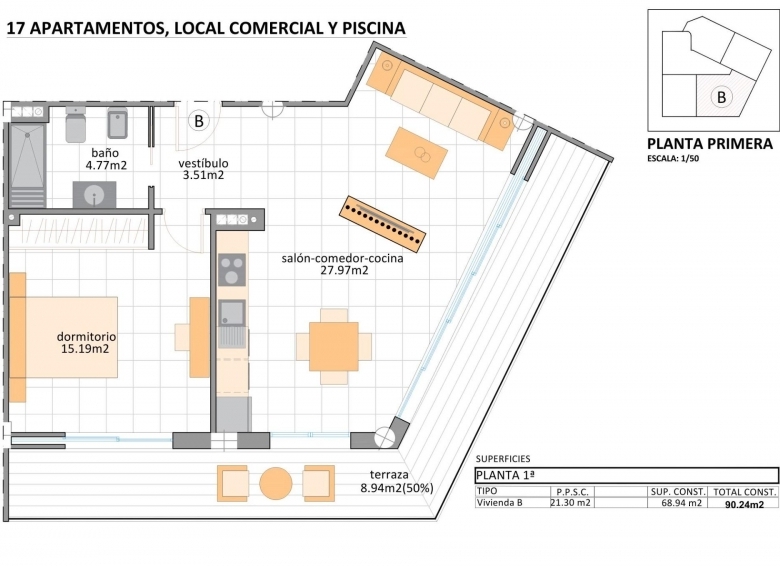Apartamento turístico de 1 dormitorio cerca de la playa en Lo Pagán a la venta en San Pedro del Pinatar