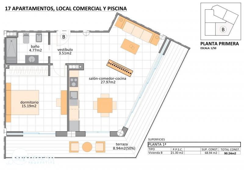g_43252-8-11 Apartamento turístico de 1 dormitorio cerca de la playa en Lo Pagán a la venta en San Pedro del Pinatar