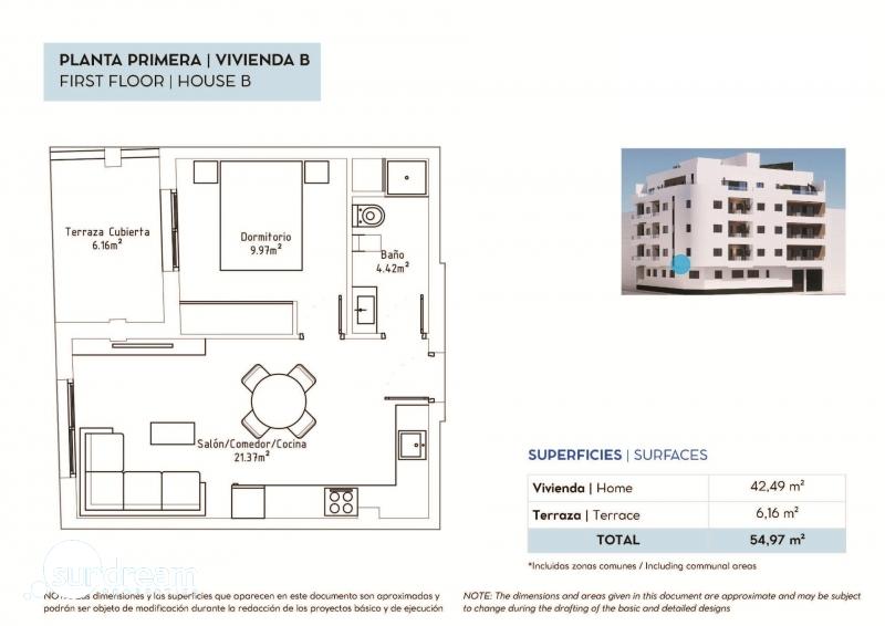 Apartamento de 1 dormitorio de nueva construcción a 800m de la playa(Torrevieja)