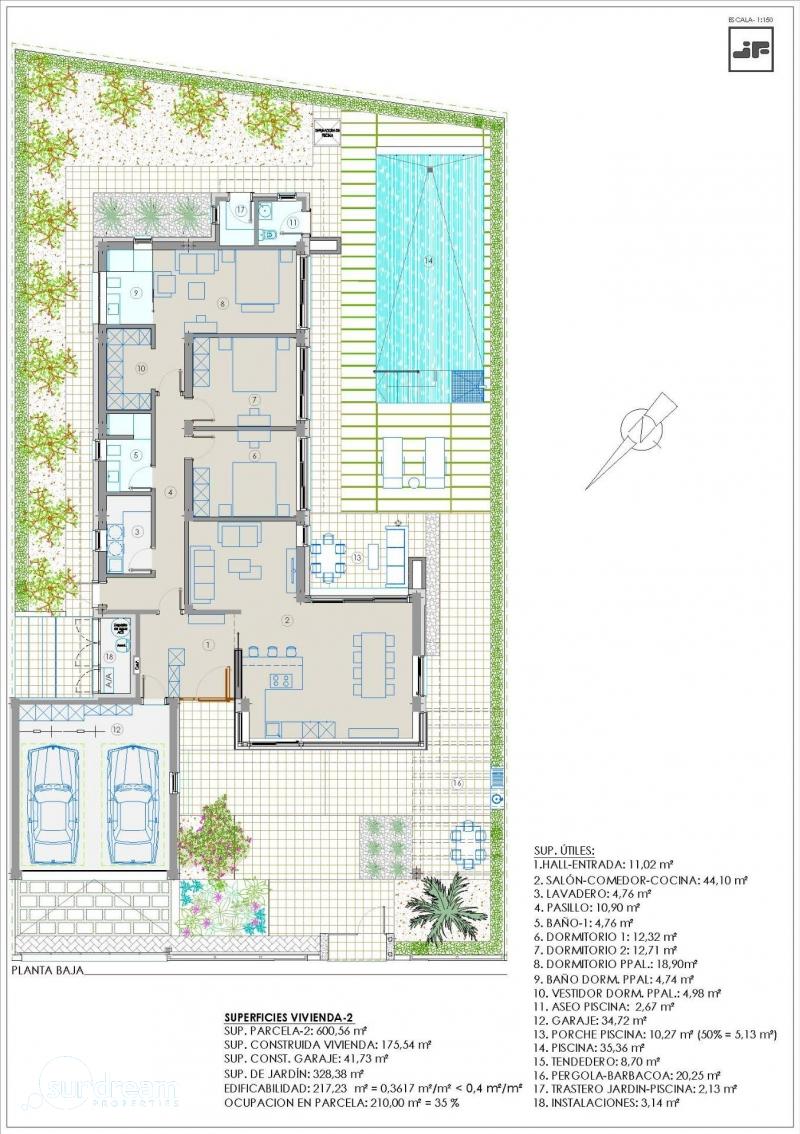 g_43608-6-29 Villa de una planta con 3 dormitorios y piscina privada en San Javier