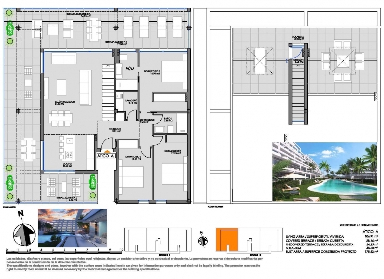 Ático de 3 dormitorios con amplia terraza y solarium en Mar de Cristal(Cartagena)