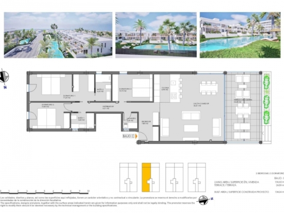 Bungalow de planta baja de 3 dormitorios con amplia terraza a la venta en Mar de Cristal