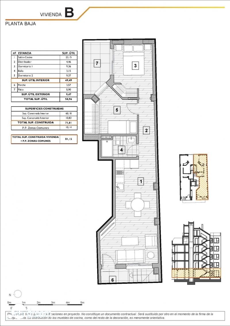 Apartamento de planta baja con 2 dormitorios a 600 metros de la playa en Guardamar del Segura
