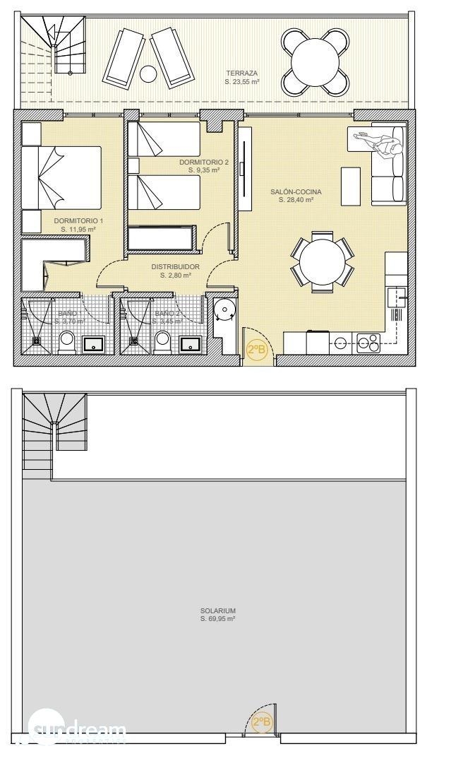 Ático de nueva construcción con 2 dormitorios con vistas al mar a la venta en Finestrat