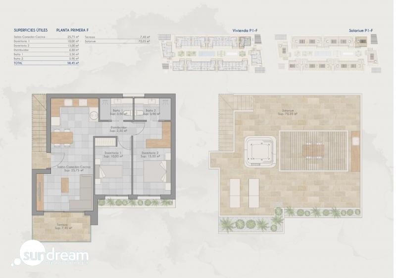 Bungalow de planta alta de 2 dormitorios a la venta con solarium privado en Torre-Pacheco(Murcia)
