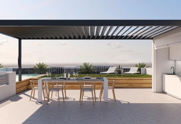 Bungalow de planta alta de 3 dormitorios con solarium y piscina privada en San pedro del Pinatar