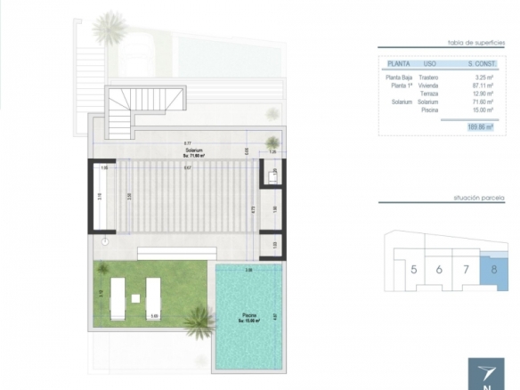 Bungalow de planta alta de 3 dormitorios con solarium y piscina privada en San pedro del Pinatar