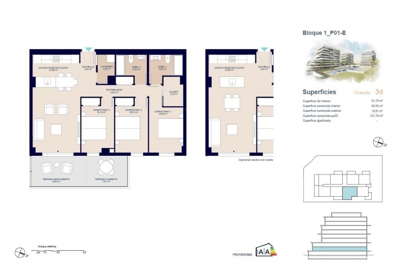 Apartamento de 3 dormitorios de nueva construcción a la venta en Villajoyosa.