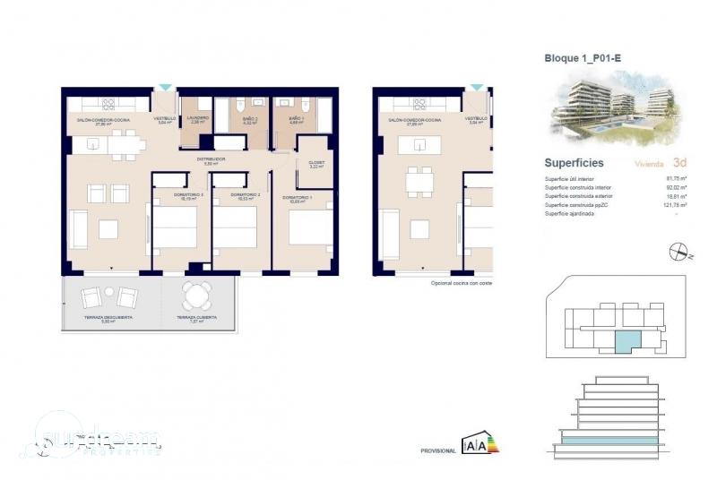Apartamento de 3 dormitorios de nueva construcción a la venta en Villajoyosa.