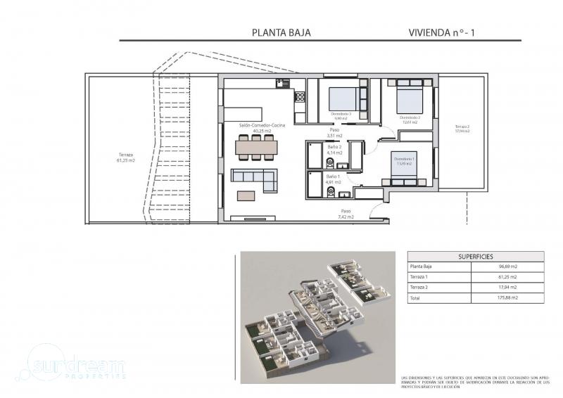 Bungalow de nueva construcción de planta baja con 3 dormitorios en Finestrat-Benidorm