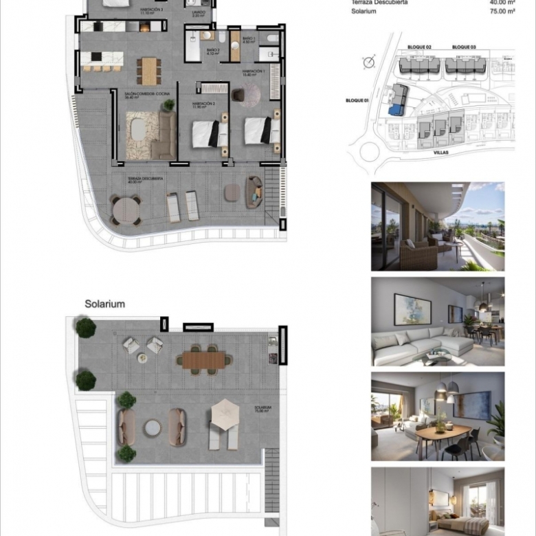 Ático de 3 dormitorios con solarium privado y vistas al mar a a la venta en Finestrat
