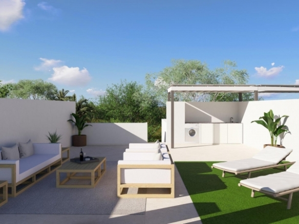 Villa adosada en una sola planta con 2 domitorios, solarium y piscina privada a la venta en Resort-Torre Pacheco