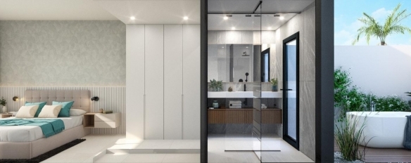 Villa de nueva construcción con 3 dormitorios y piscina privada en venta en primera linea de Golf( Los Alcázares)