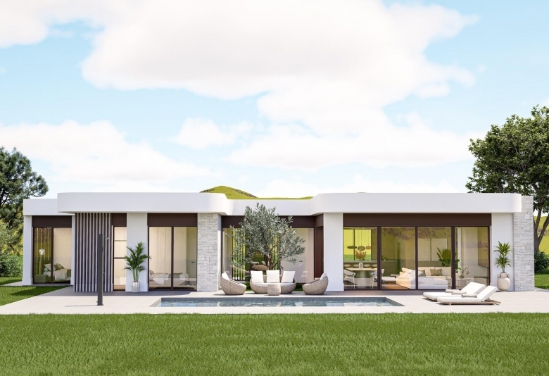 Villa en una planta de nueva construcción con 3 dormitorios y piscina privada a la venta en Pinoso(Alicante)