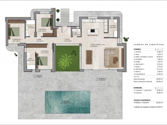 Villa en una planta de nueva construcción con 3 dormitorios y piscina privada a la venta en Pinoso(Alicante)
