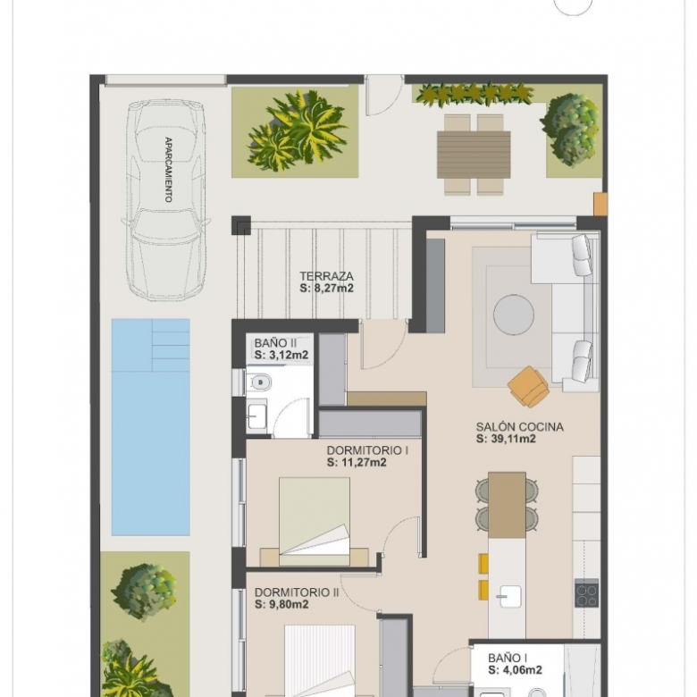 Villa de nueva construcción semiindependiente con 2 dormitorios y piscina privada en Torre Pacheco