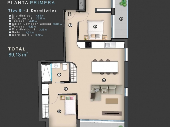 Apartamento de nueva construcción con 2 dormitorios a tan solo 400 m de la playa en Torrevieja