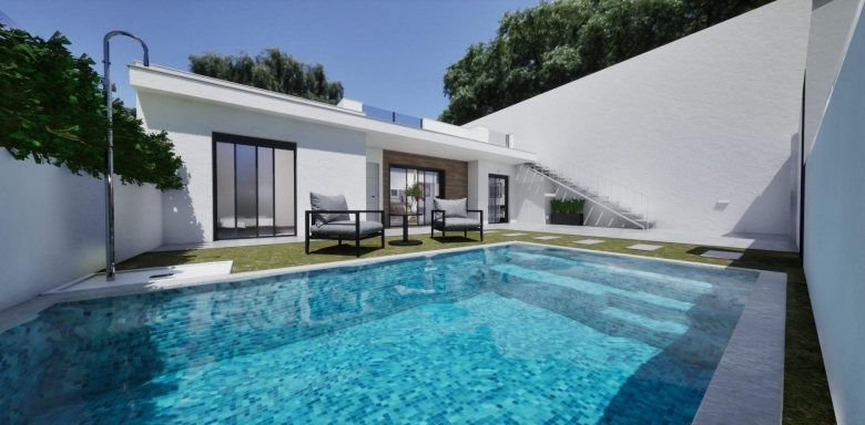 Villa adosada de nueva construcción en esquina con 3 dormitorios, piscina privada y solárium en Torre Pacheco(Murcia)