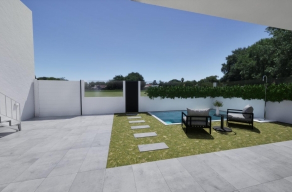 Villa adosada de nueva construcción en esquina con 3 dormitorios, piscina privada y solárium en Torre Pacheco(Murcia)