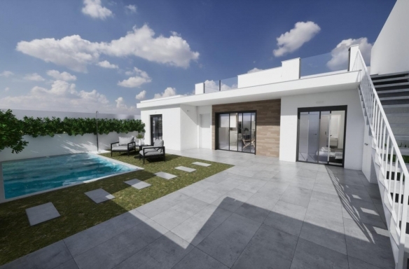 Villa adosada de nueva construcción en esquina con 3 dormitorios, piscina privada y solárium en Torre Pacheco(Murcia)