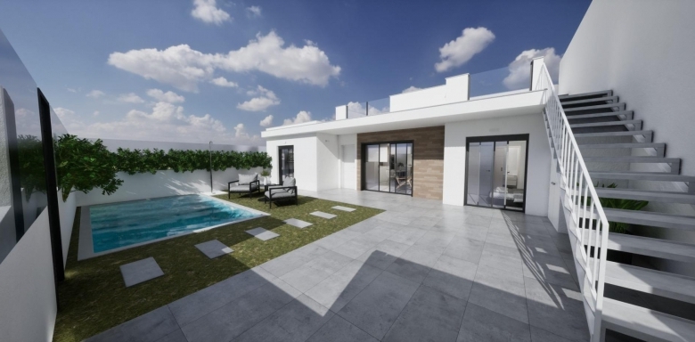 Villa adosada de nueva construcción en esquina con 3 dormitorios, piscina privada y solárium en Torre Pacheco(Murcia)