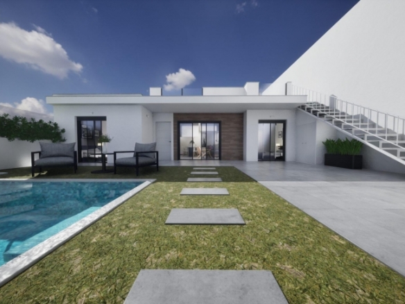 Villa adosada de nueva construcción en esquina con 3 dormitorios, piscina privada y solárium en Torre Pacheco(Murcia)