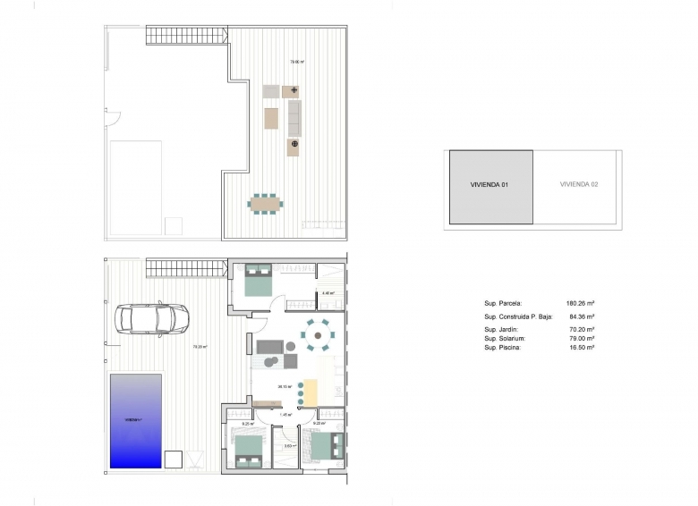 Villa adosada de nueva construcción en esquina con 3 dormitorios, piscina privada y solárium en Torre Pacheco(Murcia)