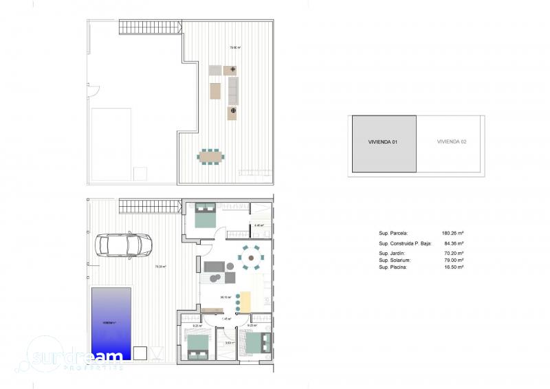 Villa adosada de nueva construcción en esquina con 3 dormitorios, piscina privada y solárium en Torre Pacheco(Murcia)